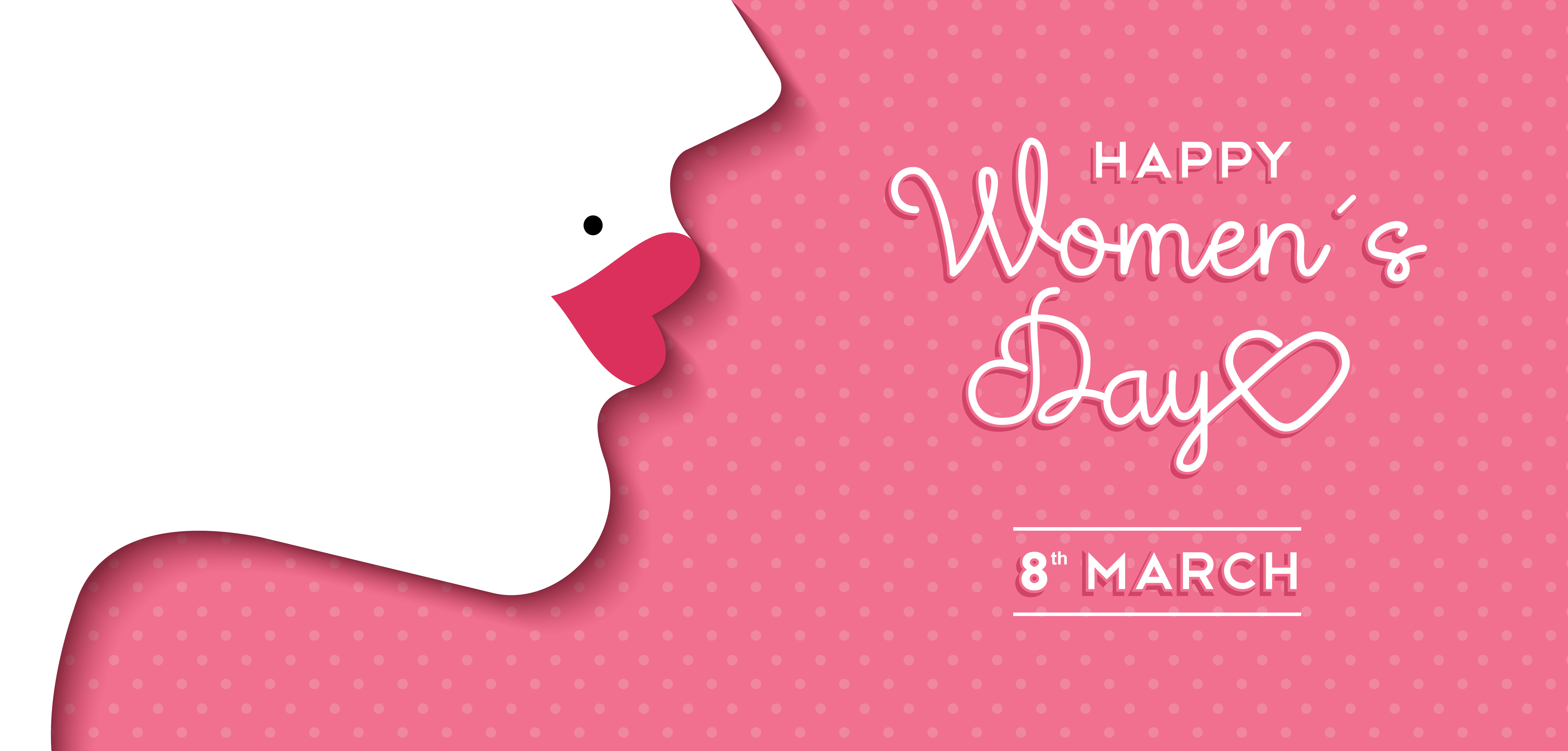 Happy International Women's Day on March 8th design background. Illustration of woman's face profile with retro style makeup. EPS10 vector.