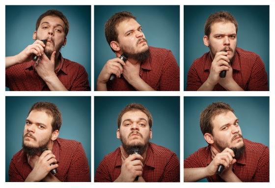 beards clippers and trimmers - six images of a man trimming his beard