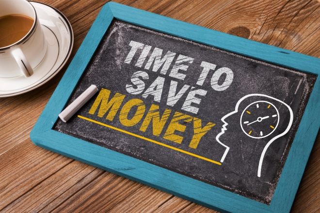 saving money this summer - chalk board that states, "Time to Save Money"