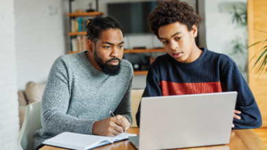 Time management and improving grades - dad helping son study