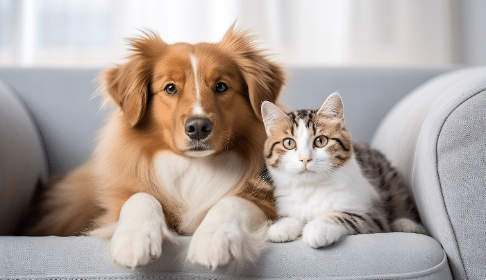 World Animal Day - A dog and a cat sitting on a sofa