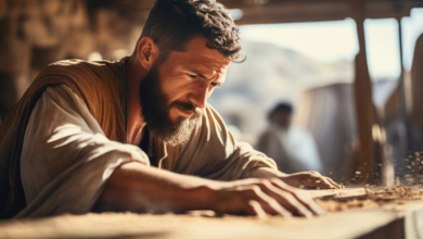 Portrait of the biblical carpenter Joseph in his workshop