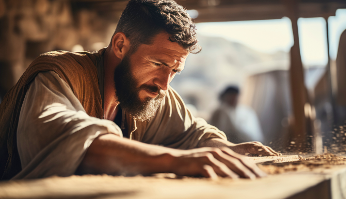 Portrait of the biblical carpenter Joseph in his workshop