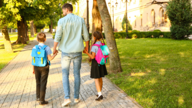 Stepdad parenting tips - Children going to school with their stepdad