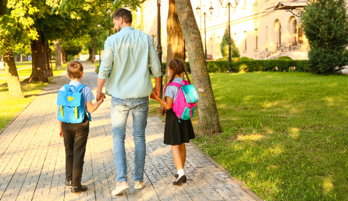 Stepdad parenting tips - Children going to school with their stepdad