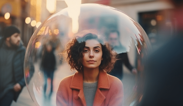 World Introvert Day - a woman in a bubble.