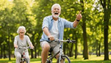National Senior Citizens Day - elderly couple riding a bicycle