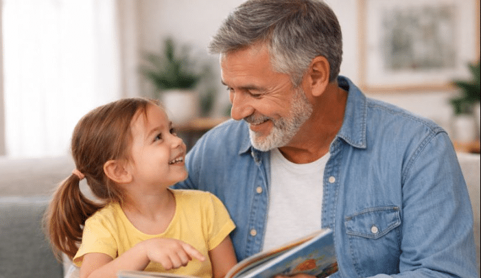 step-grandparent-Step-grandfather reading with his grandchild