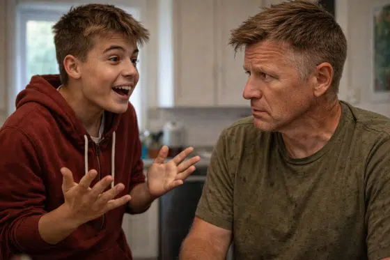 April Fool's Day Pranks - Teen explaining a joke while stepdad looks confused and unimpressed