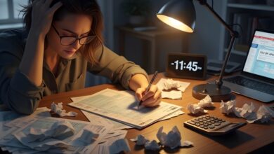 IRS jokes - stressed woman filing taxes