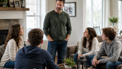Are You A Bystander Or An Upstander - A-stepdad-standing-in-a-comfortable-family-living-room-while-listening-attentively-during-a-family-conversation