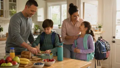 A-warm-realistic-blended-family-morning-before-school