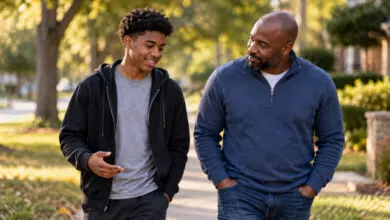 Father-and-Teenage-Son-Strolling-Together